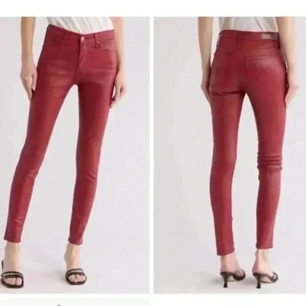 AG Jeans Farrah Skinny Ankle Coated‎ Red 27 Portobello Road High Rise